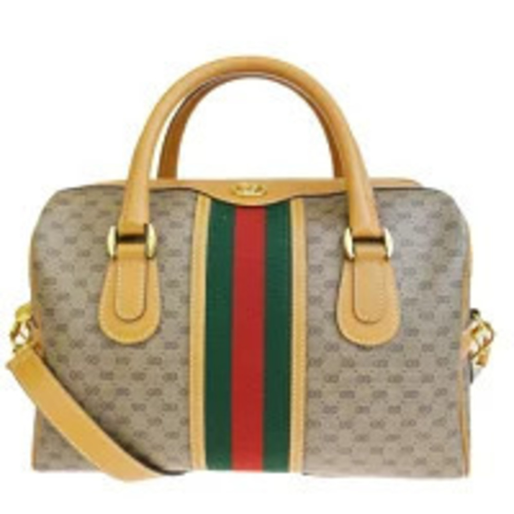Gucci Sherry Handbag Shoulder Bag GG Brown Green Red Leather